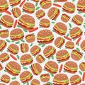 Seamless burger pattern in cartoon style.